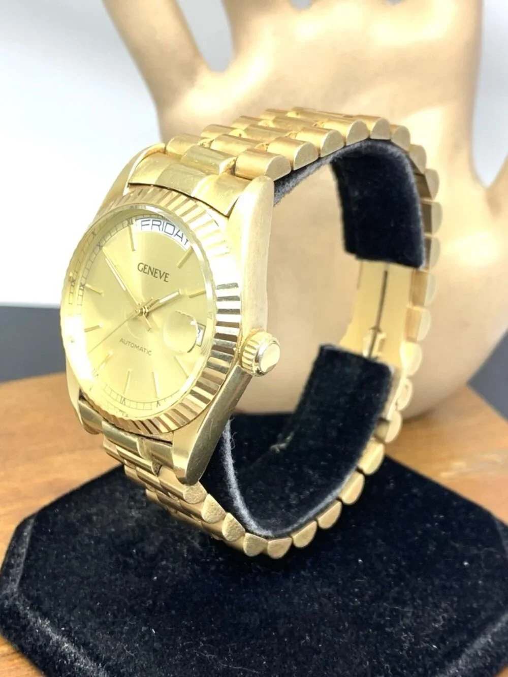 Geneve Men's Watch Vintage Swiss Automatic Day Date 14k Yellow Gold 109.1g 35mm